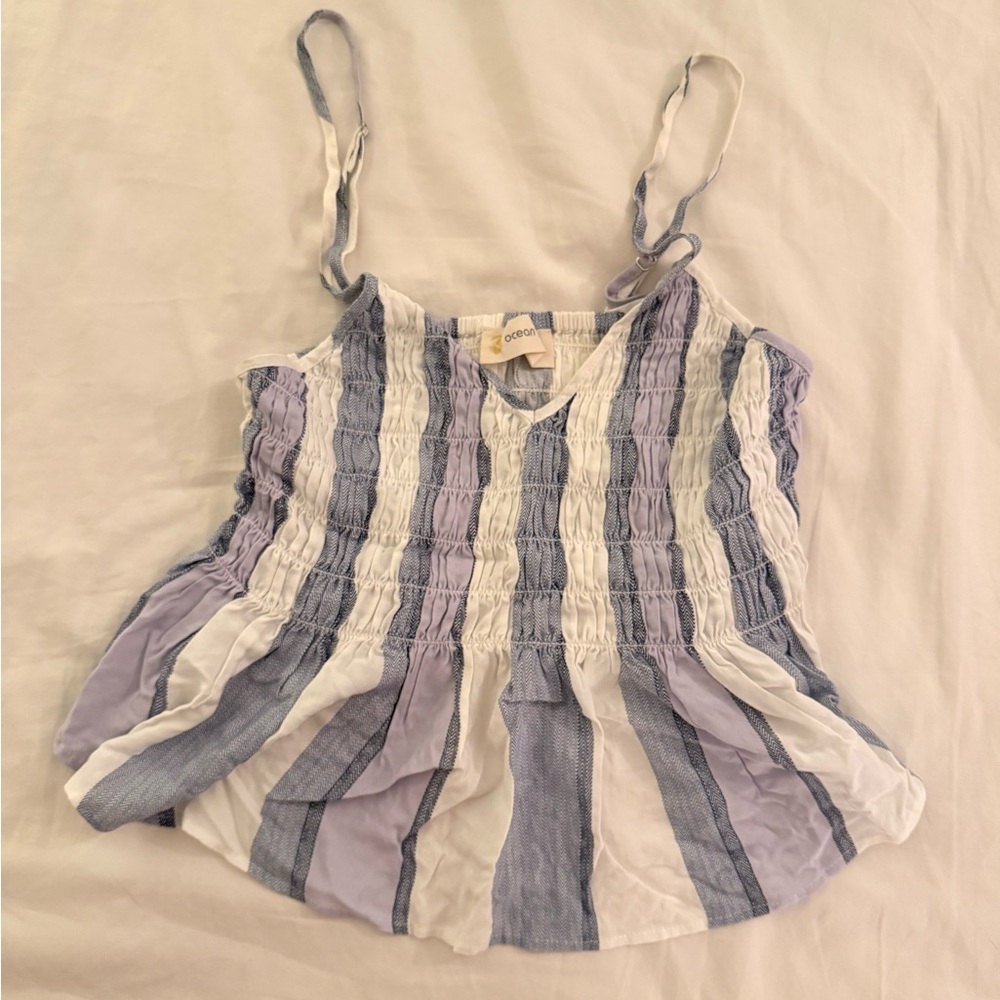 Ocean Drive Blue and White Textured Top